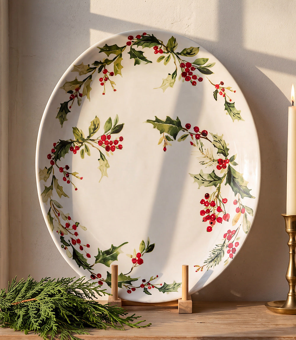 Holly Berry Ceramic Oval Platter