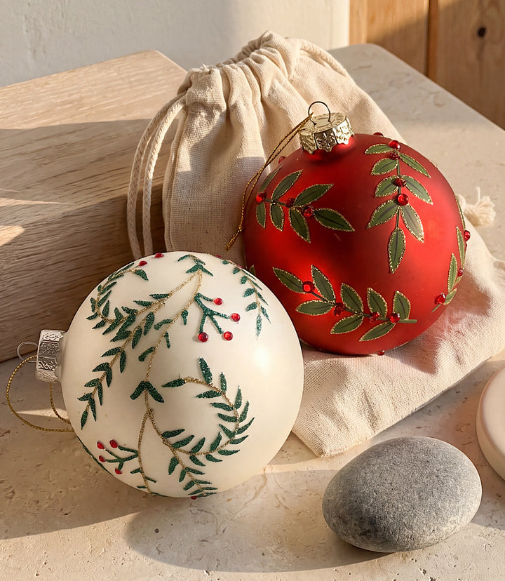 Metallic Leaf Glass Ball Ornament