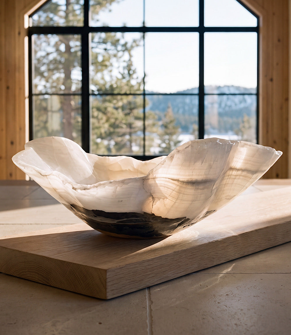 Meridian Hand-Carved Natural Onyx Freeform Bowl