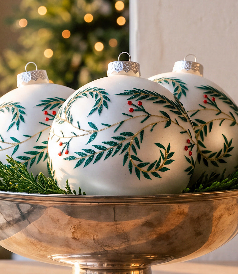Metallic Leaf Glass Ball Ornament