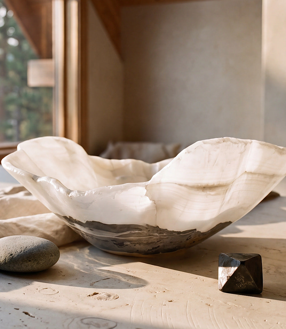 Meridian Hand-Carved Natural Onyx Freeform Bowl