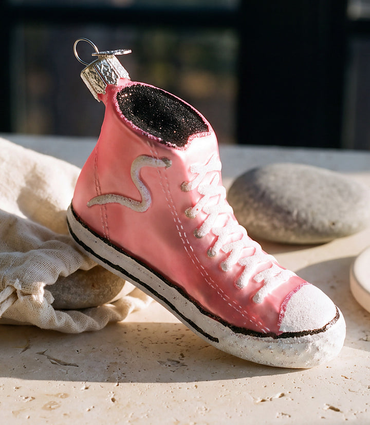Pink High-Top Sneaker Glass Ornament