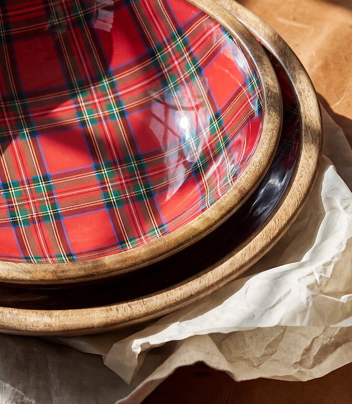 Tartan Wooden Bowls, Set Of 2
