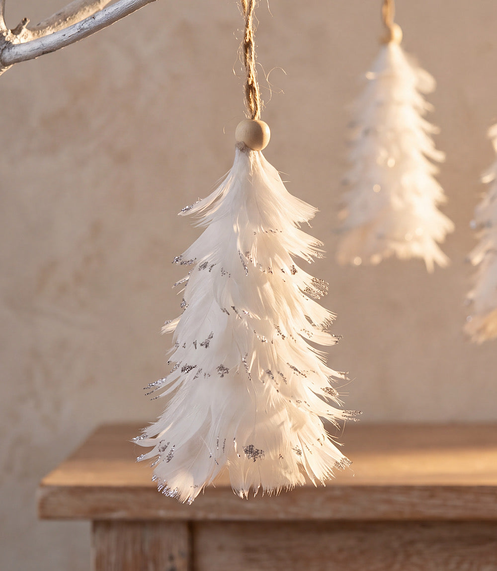 Flocked Feather Tree Ornament