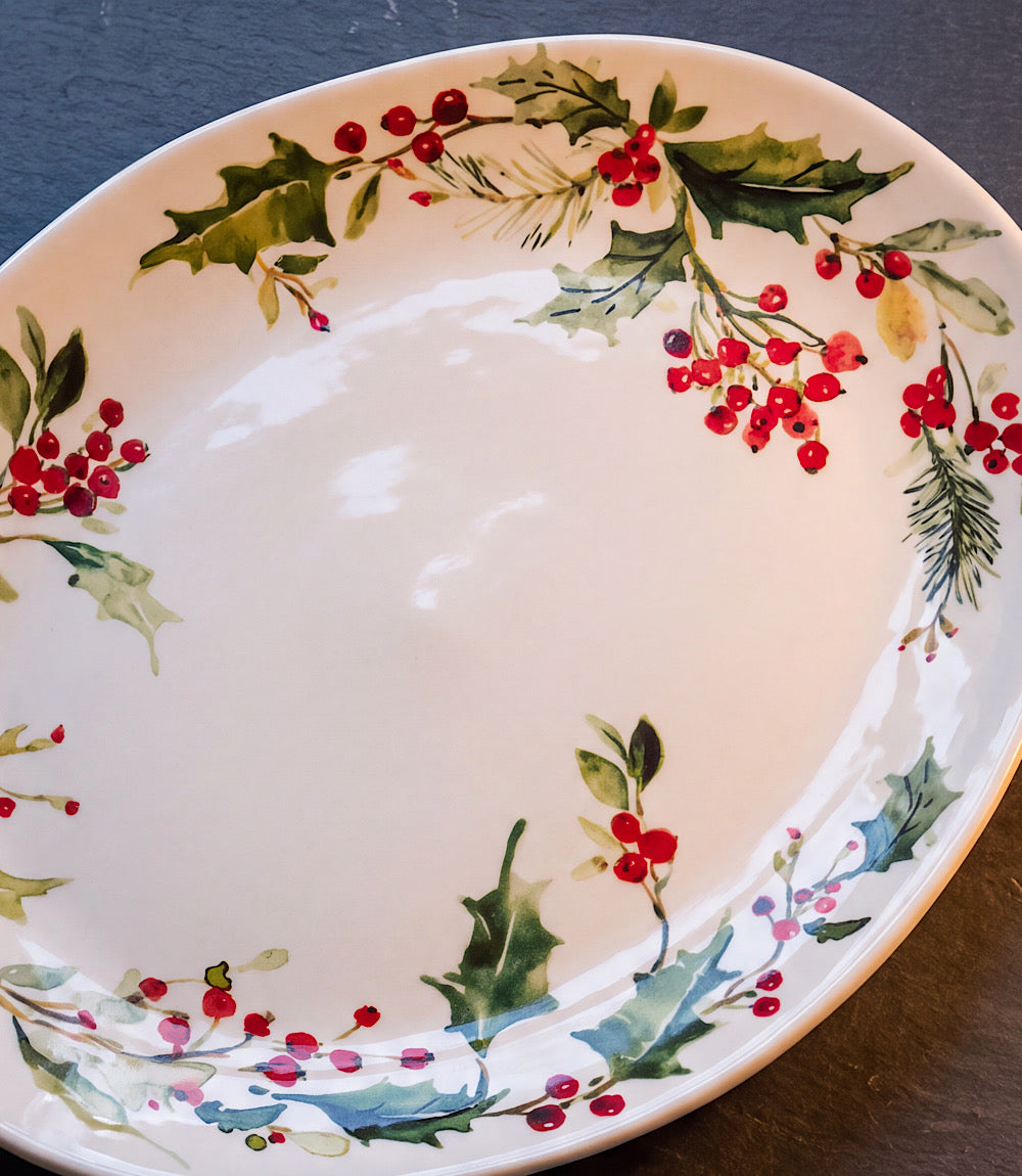 Holly Berry Ceramic Oval Platter