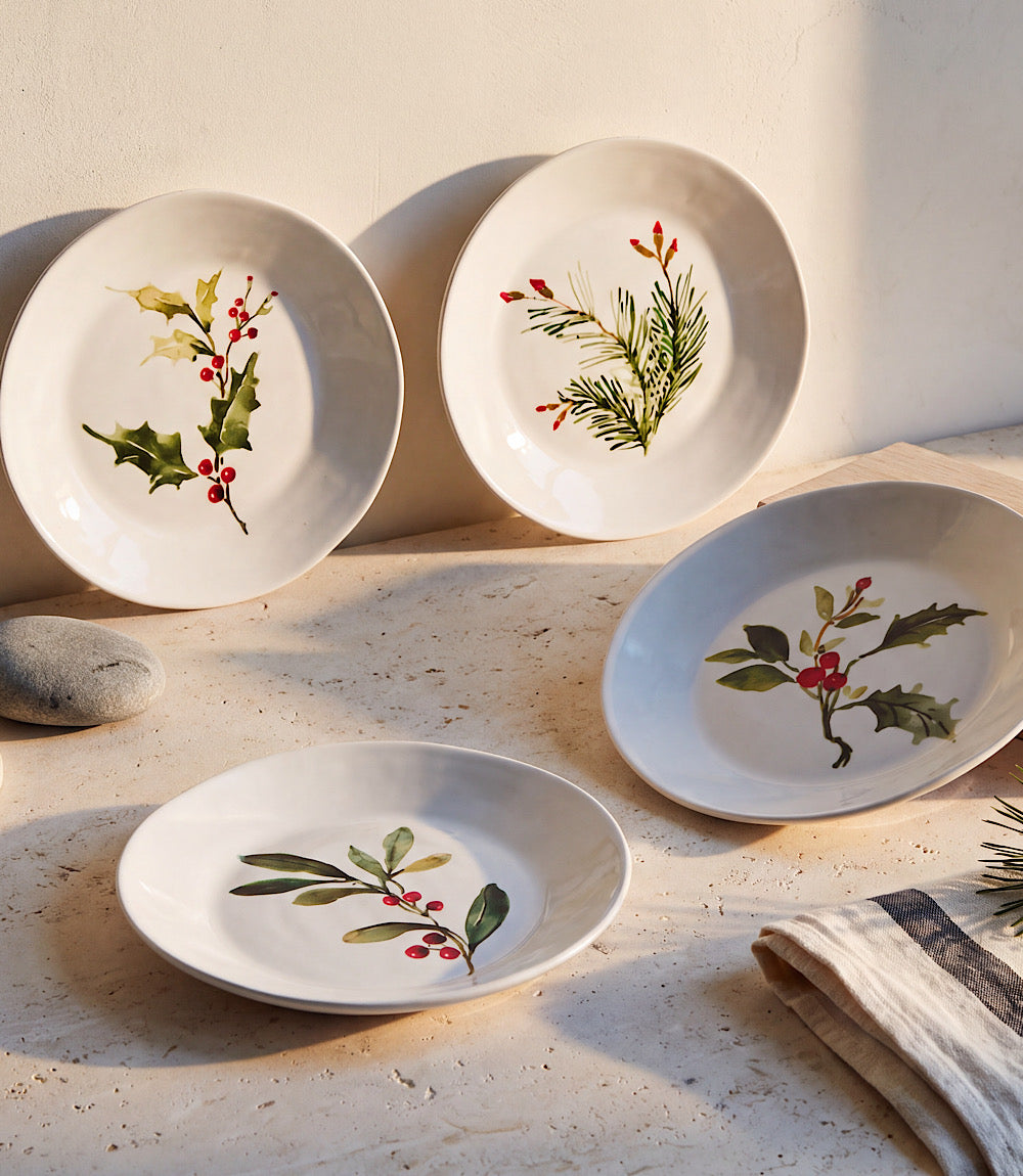 Holly Berry Ceramic Bowls, Set Of 4