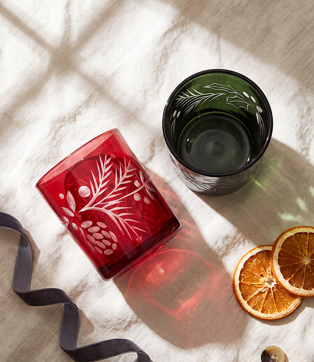 Etched Holly Tumbler Glasses, Set Of 2