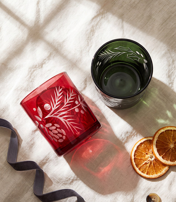 Etched Holly Tumbler Glasses, Set Of 2