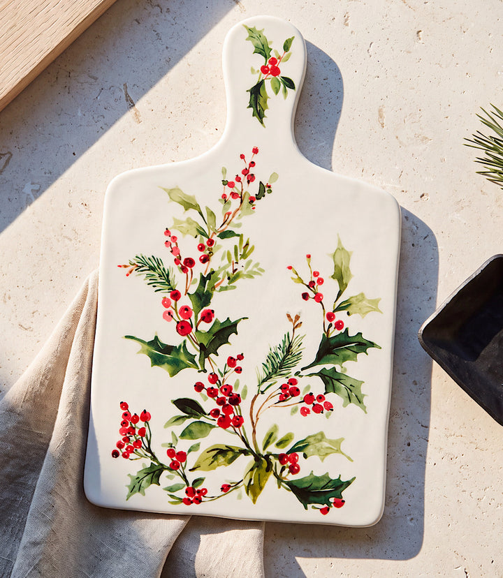 Holly Berry Ceramic Serving Board