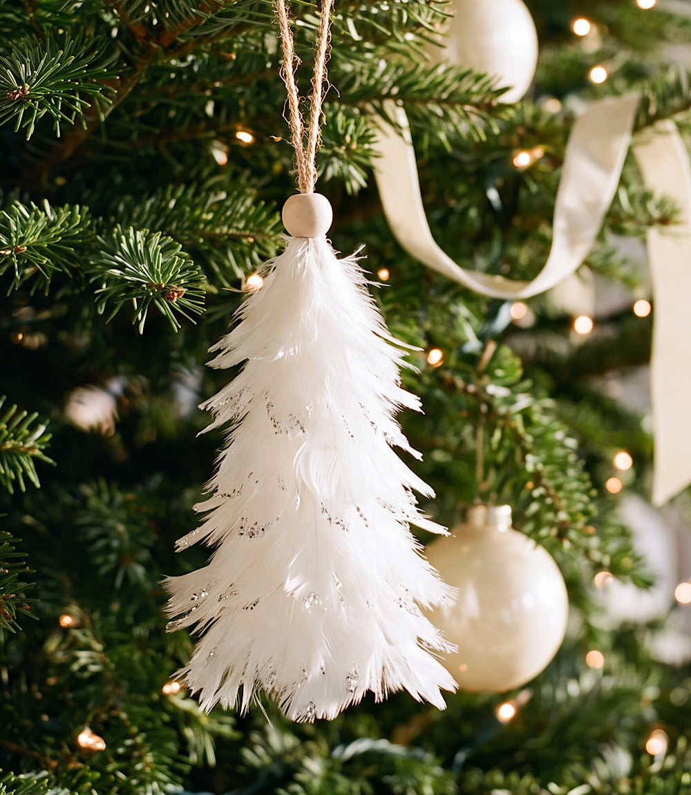 Flocked Feather Tree Ornament