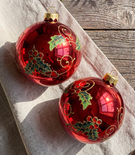 Holly Berry Glass Ornaments, Set Of 2
