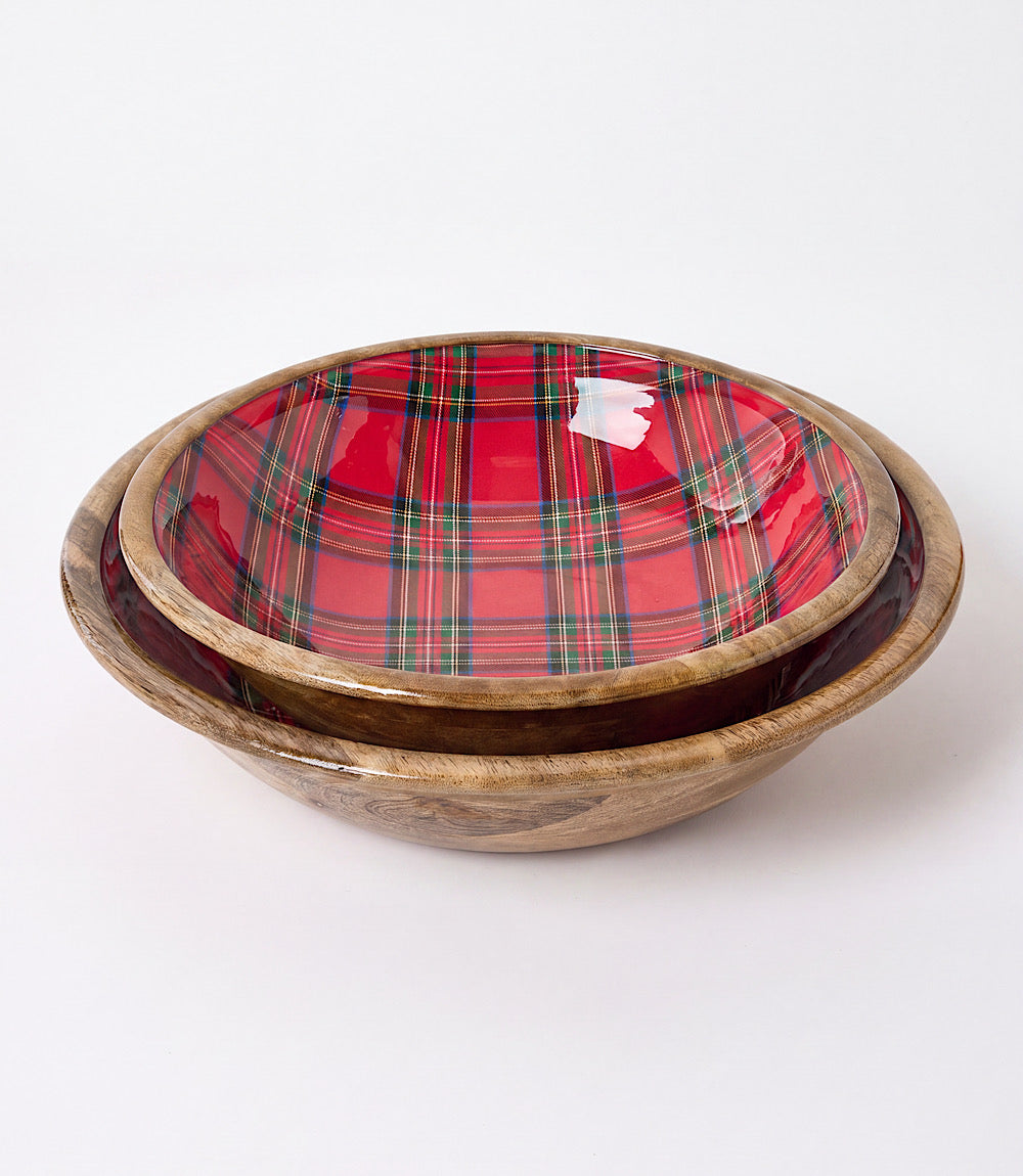 Tartan Wooden Bowls, Set Of 2
