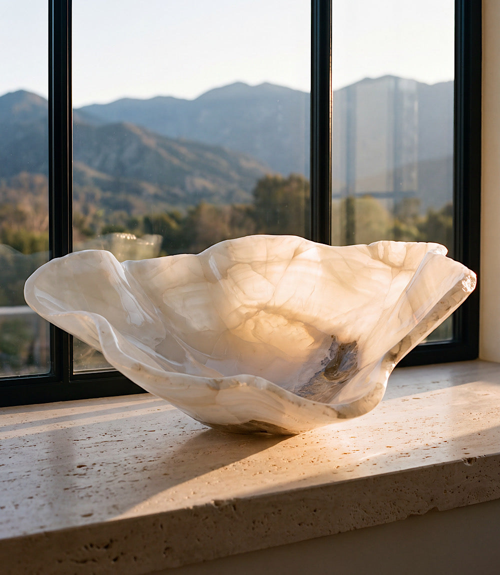 Meridian Hand-Carved Natural Onyx Freeform Bowl