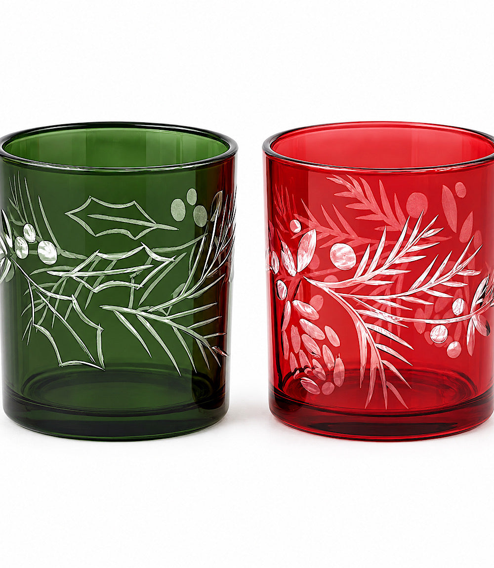 Etched Holly Tumbler Glasses, Set Of 2