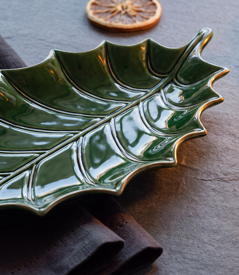 Holly Leaf Ceramic Serving Platter
