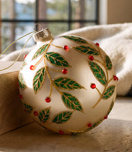 Metallic Berry Leaf Glass Ball Ornament