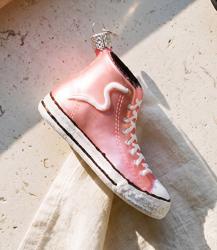 Pink High-Top Sneaker Glass Ornament