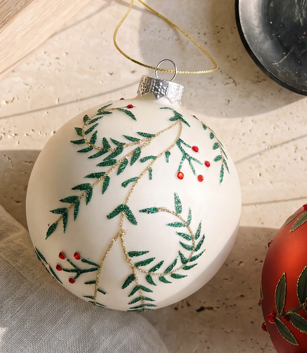 Metallic Leaf Glass Ball Ornament