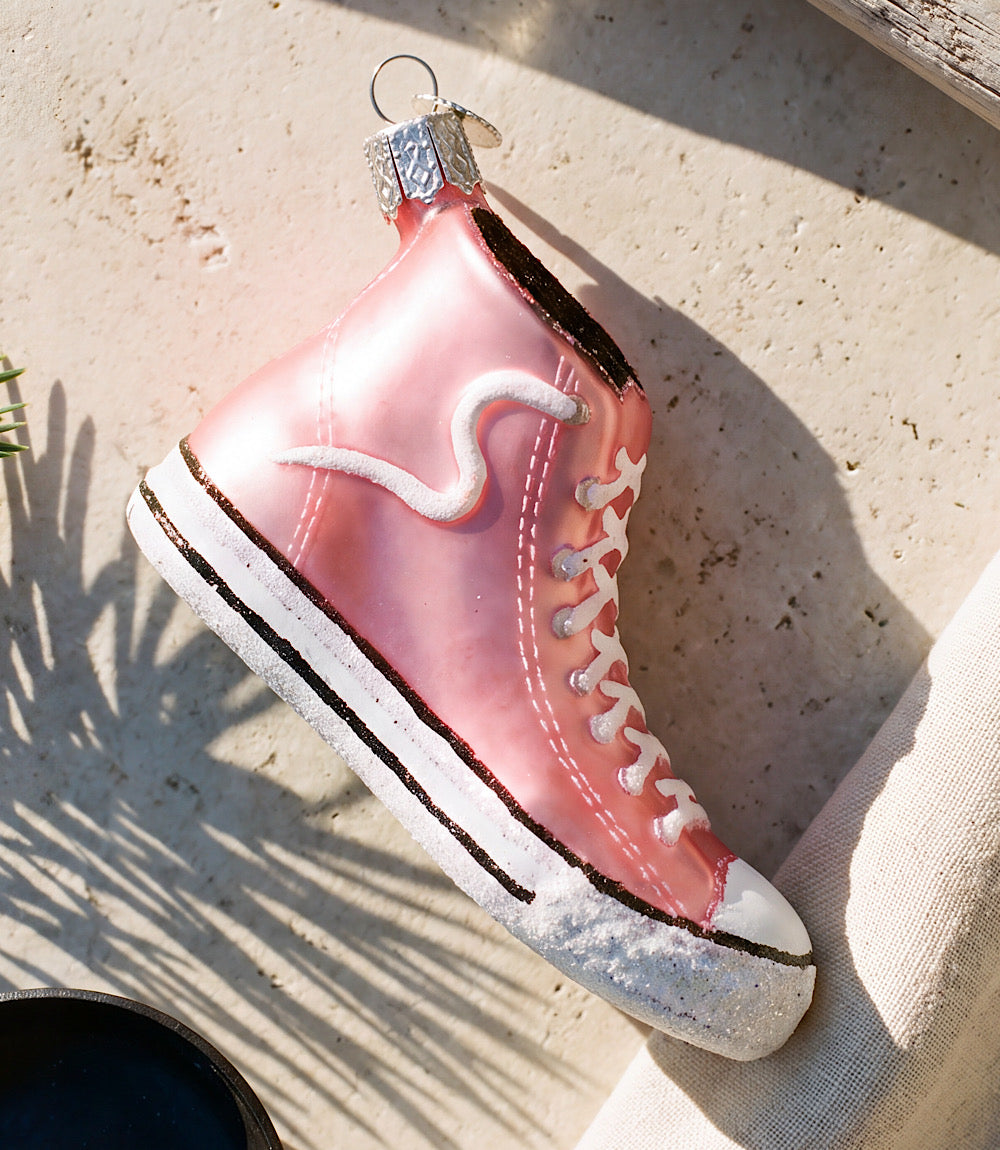 Pink High-Top Sneaker Glass Ornament