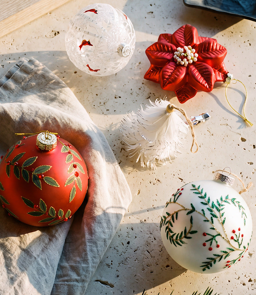 Metallic Leaf Glass Ball Ornament