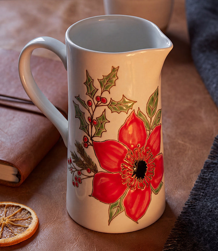 Festive Bloom Ceramic Pitcher