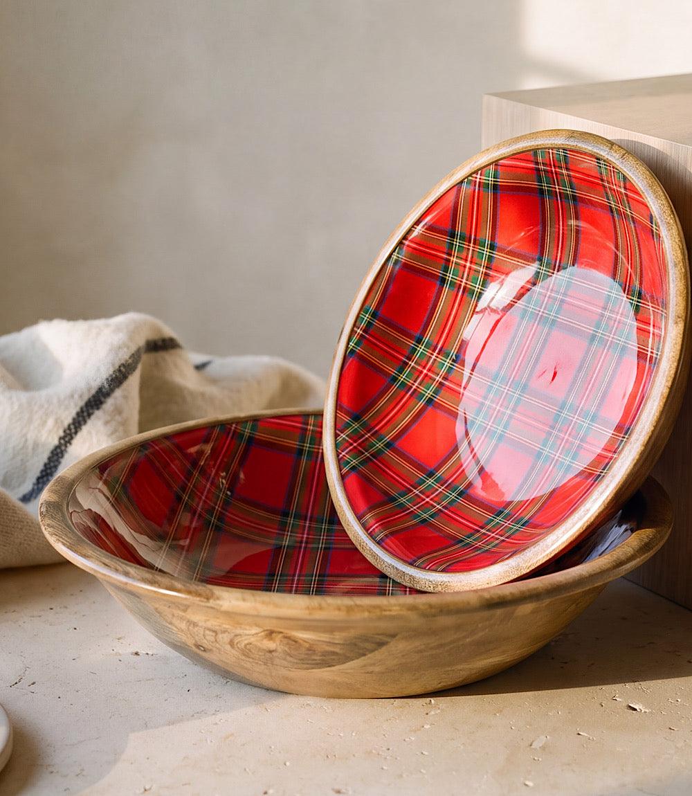 Tartan Wooden Bowls, Set Of 2