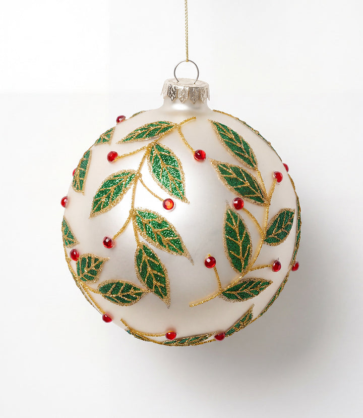 Metallic Berry Leaf Glass Ball Ornament