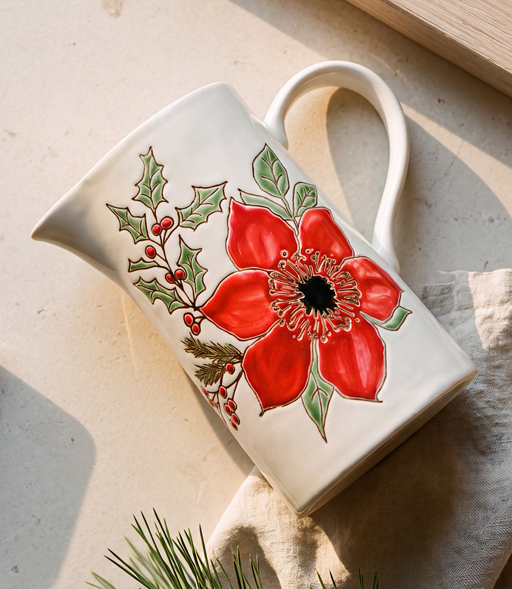 Festive Bloom Ceramic Pitcher