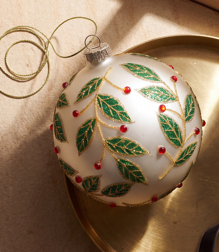 Metallic Berry Leaf Glass Ball Ornament