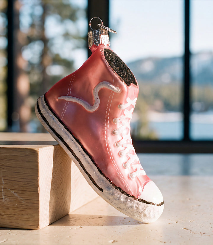Pink High-Top Sneaker Glass Ornament