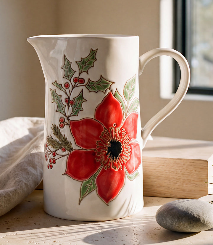 Festive Bloom Ceramic Pitcher