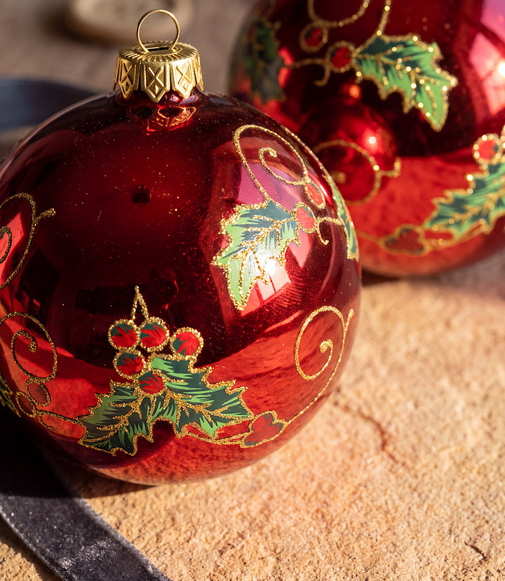 Holly Berry Glass Ornaments, Set Of 2