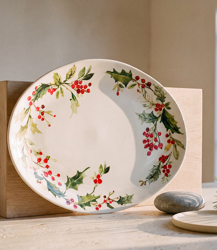 Holly Berry Ceramic Oval Platter