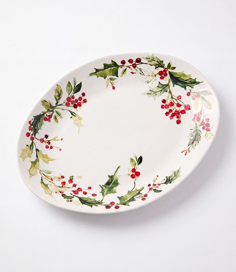 Holly Berry Ceramic Oval Platter