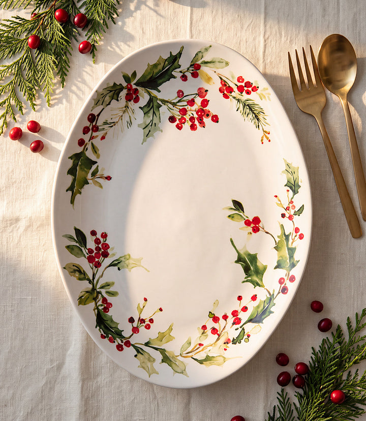 Holly Berry Ceramic Oval Platter
