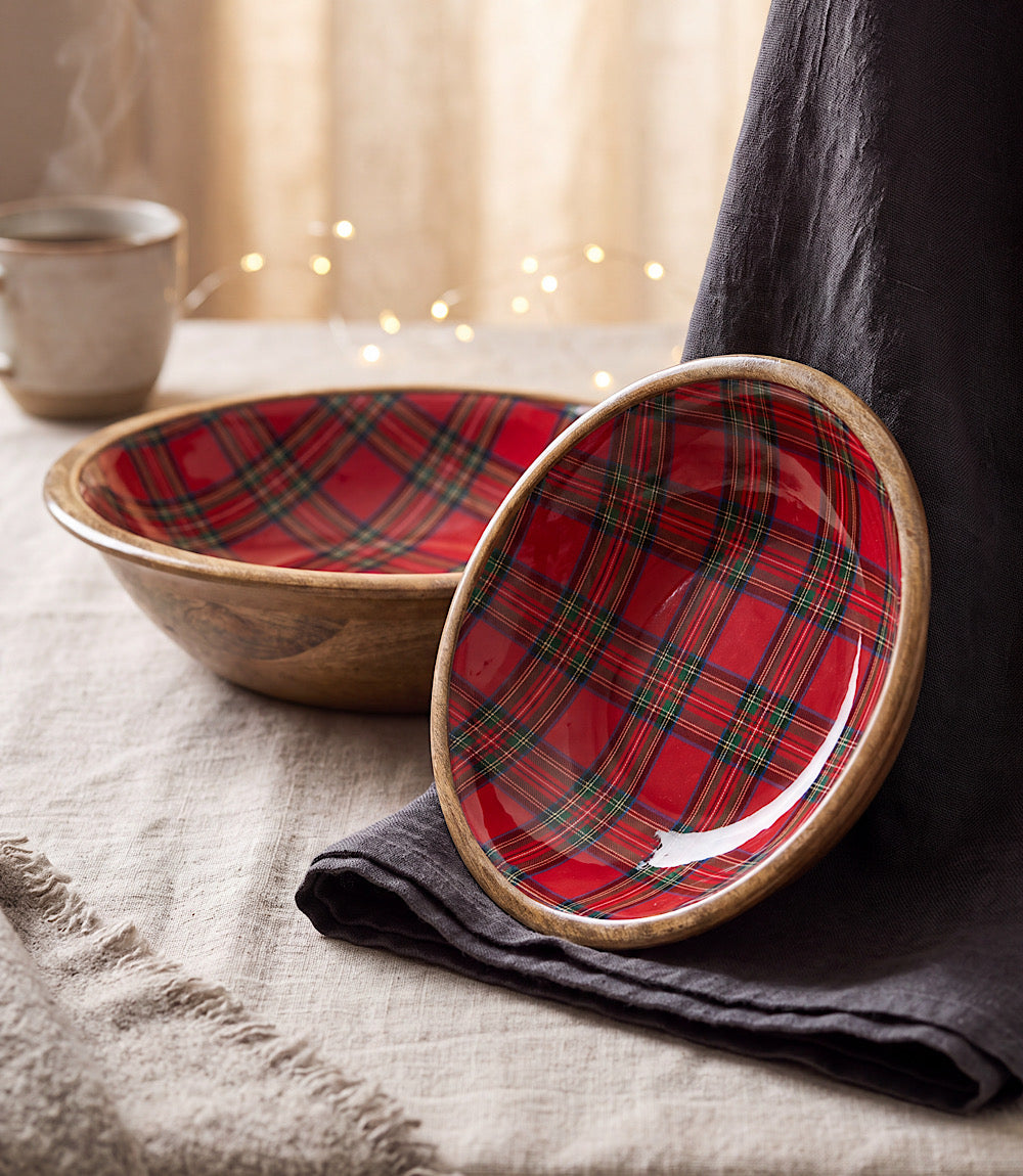 Tartan Wooden Bowls, Set Of 2