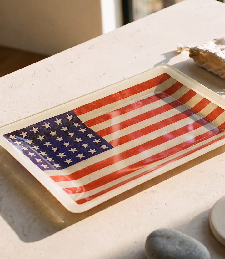 American Flag Decoupage Glass Tray
