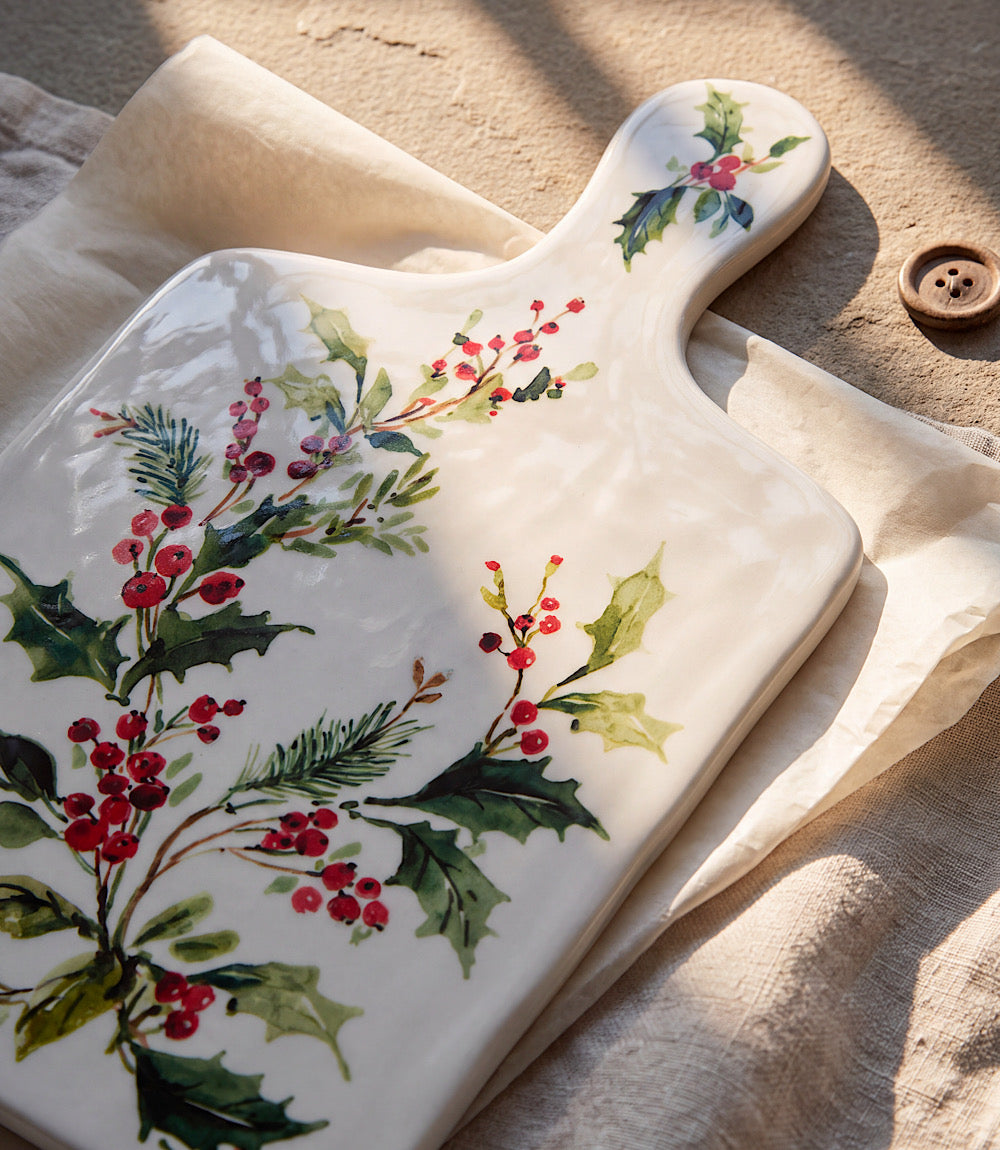 Holly Berry Ceramic Serving Board