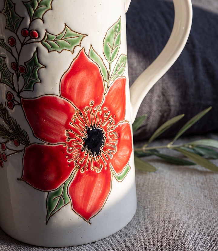 Festive Bloom Ceramic Pitcher