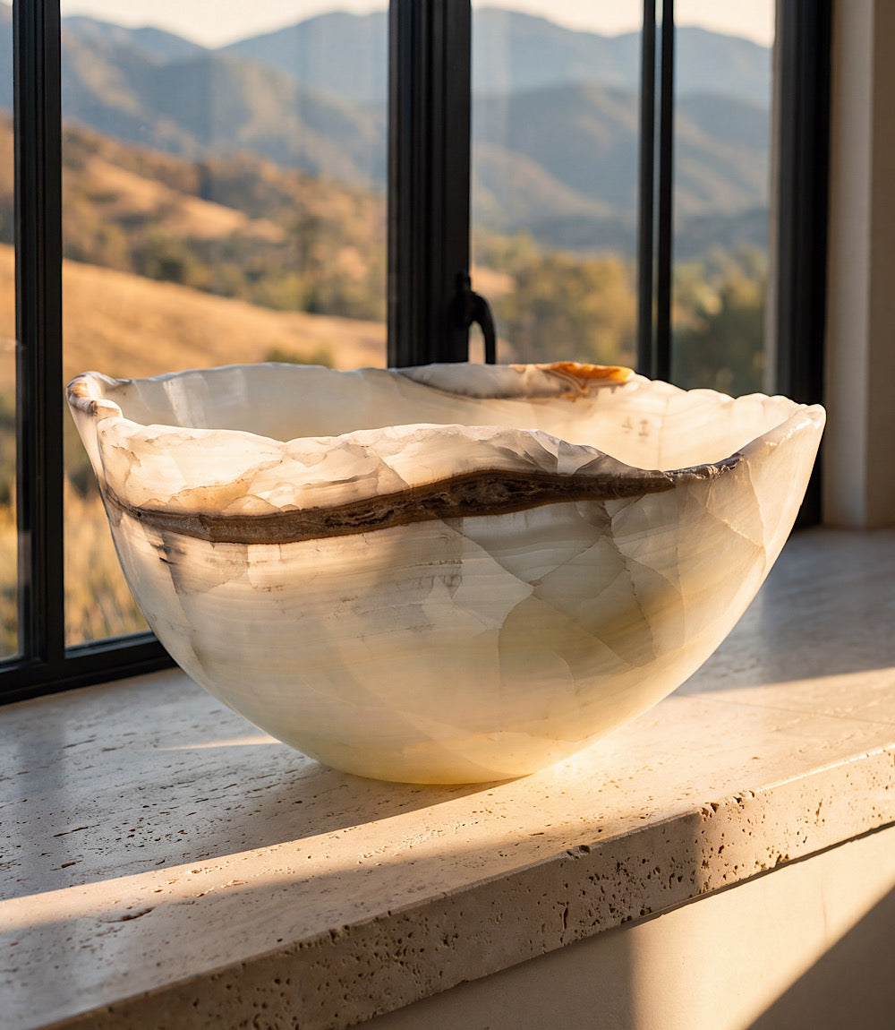 Solstice Hand-Carved Natural Onyx Freeform Bowl