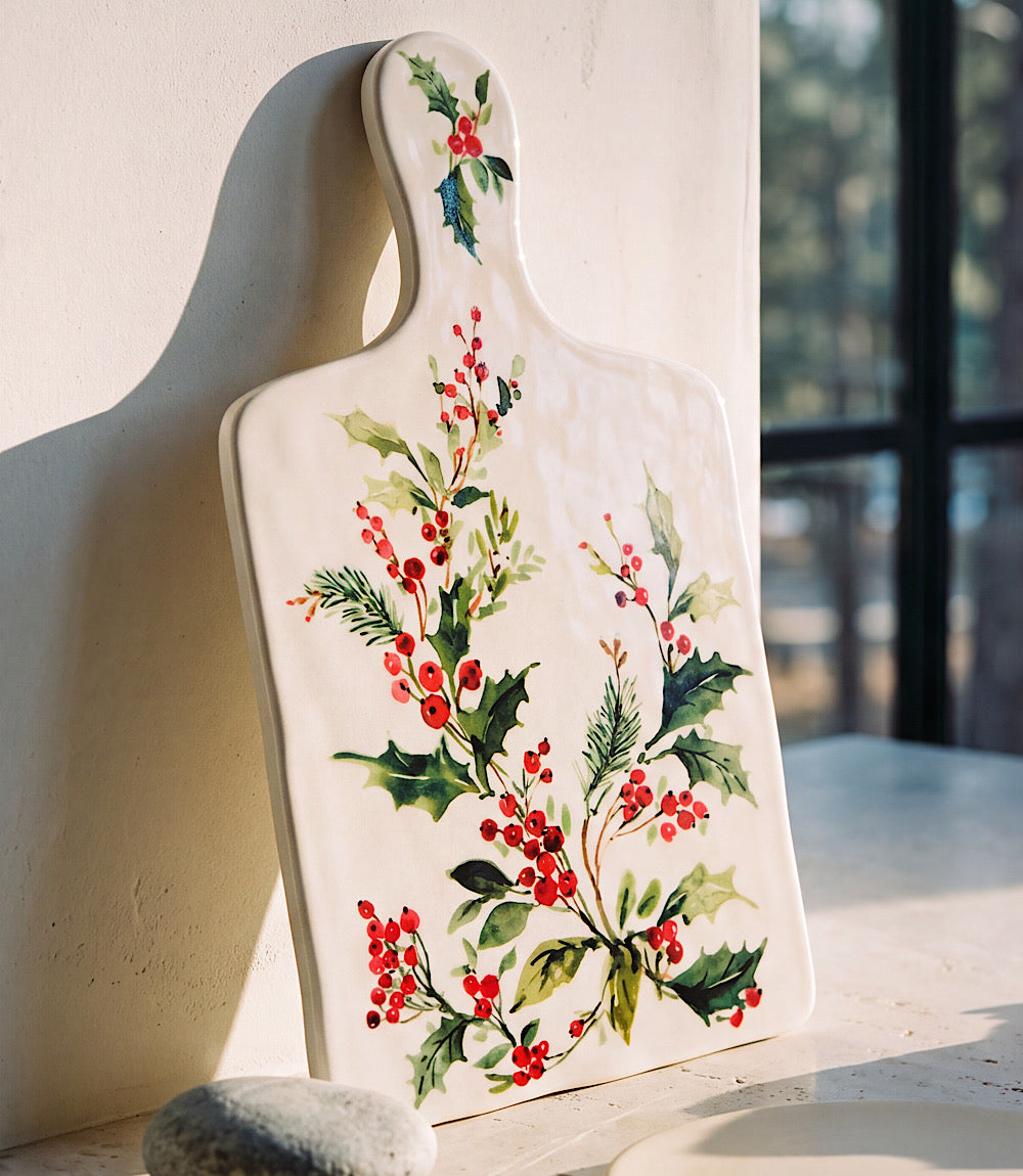 Holly Berry Ceramic Serving Board