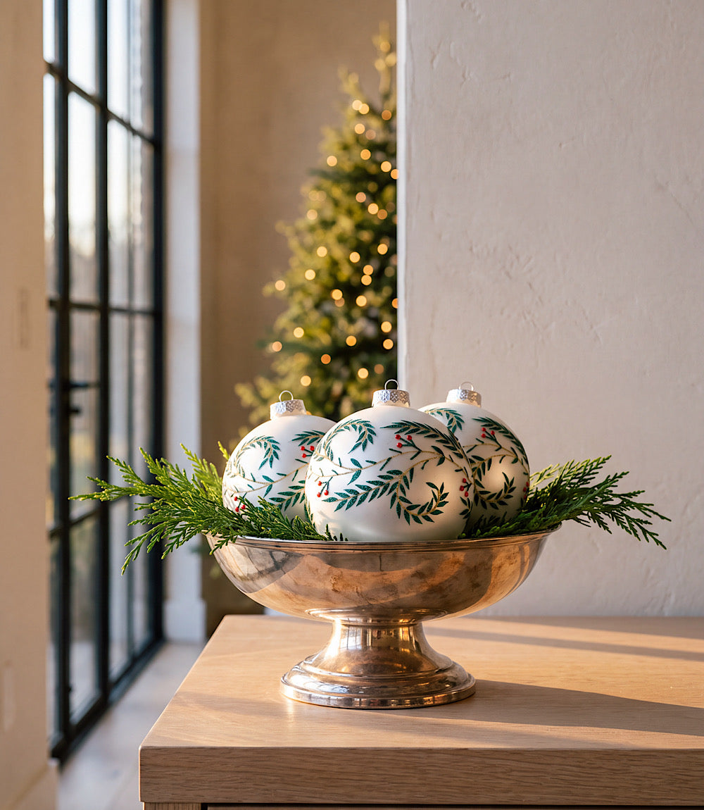 Metallic Leaf Glass Ball Ornament