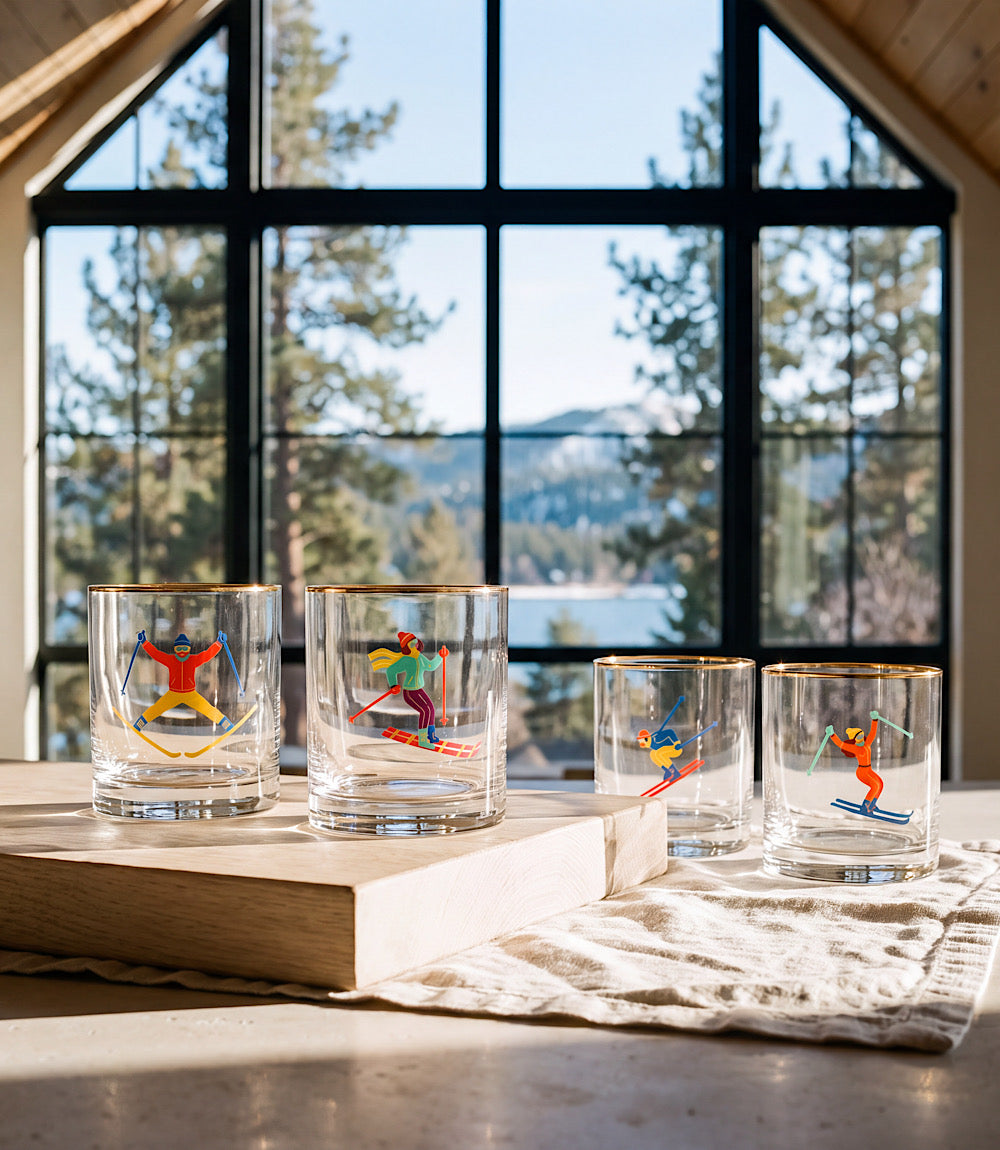 Skiers Tumbler Glasses, Set Of 4