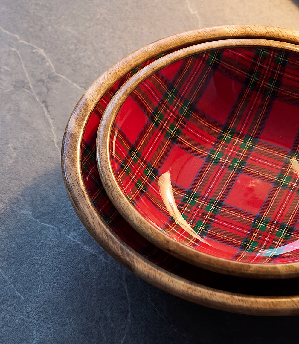 Tartan Wooden Bowls, Set Of 2
