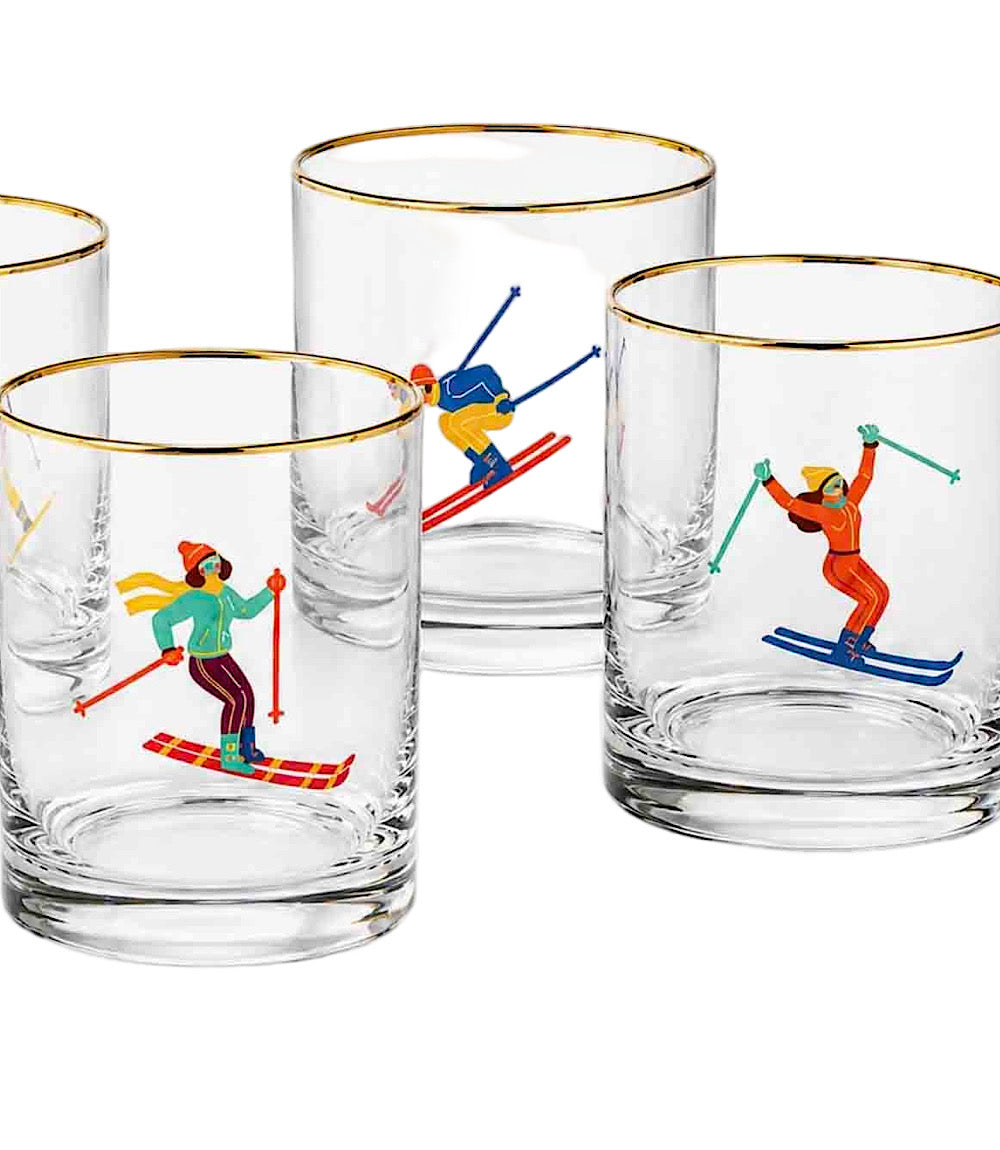 Skiers Tumbler Glasses, Set Of 4