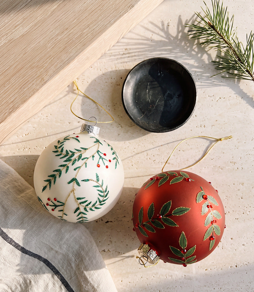 Metallic Leaf Glass Ball Ornament