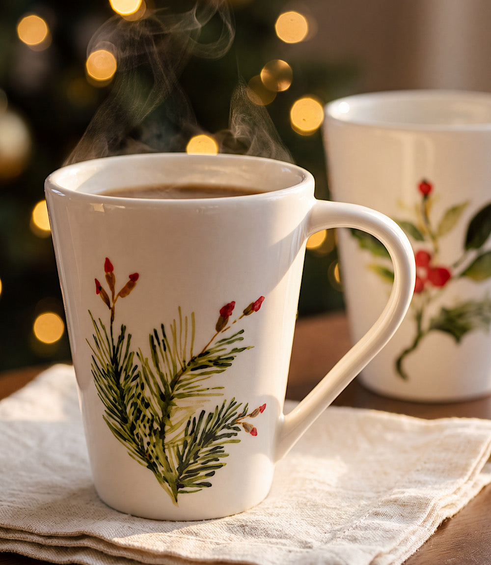 Holly Berry Ceramic Mugs, Set Of 4