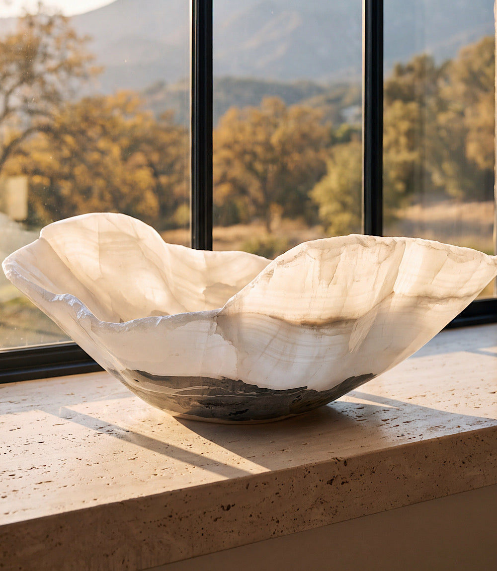 Meridian Hand-Carved Natural Onyx Freeform Bowl