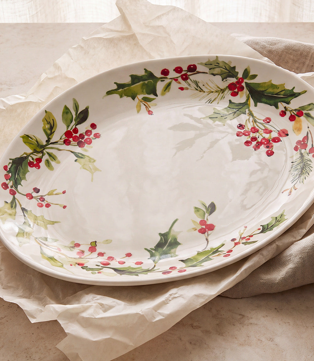 Holly Berry Ceramic Oval Platter