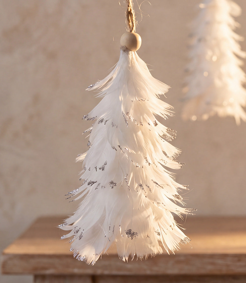 Flocked Feather Tree Ornament